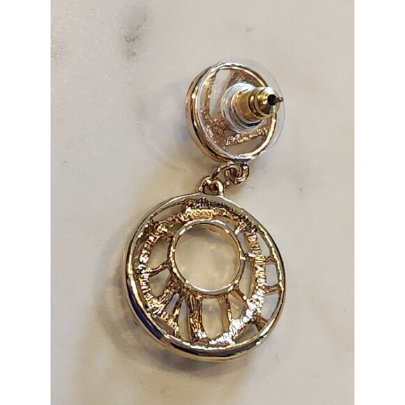 Goldtone Gloria Vanderbilt Round Drop Earrings With Rhinestone Accents - Picture 5 of 5
